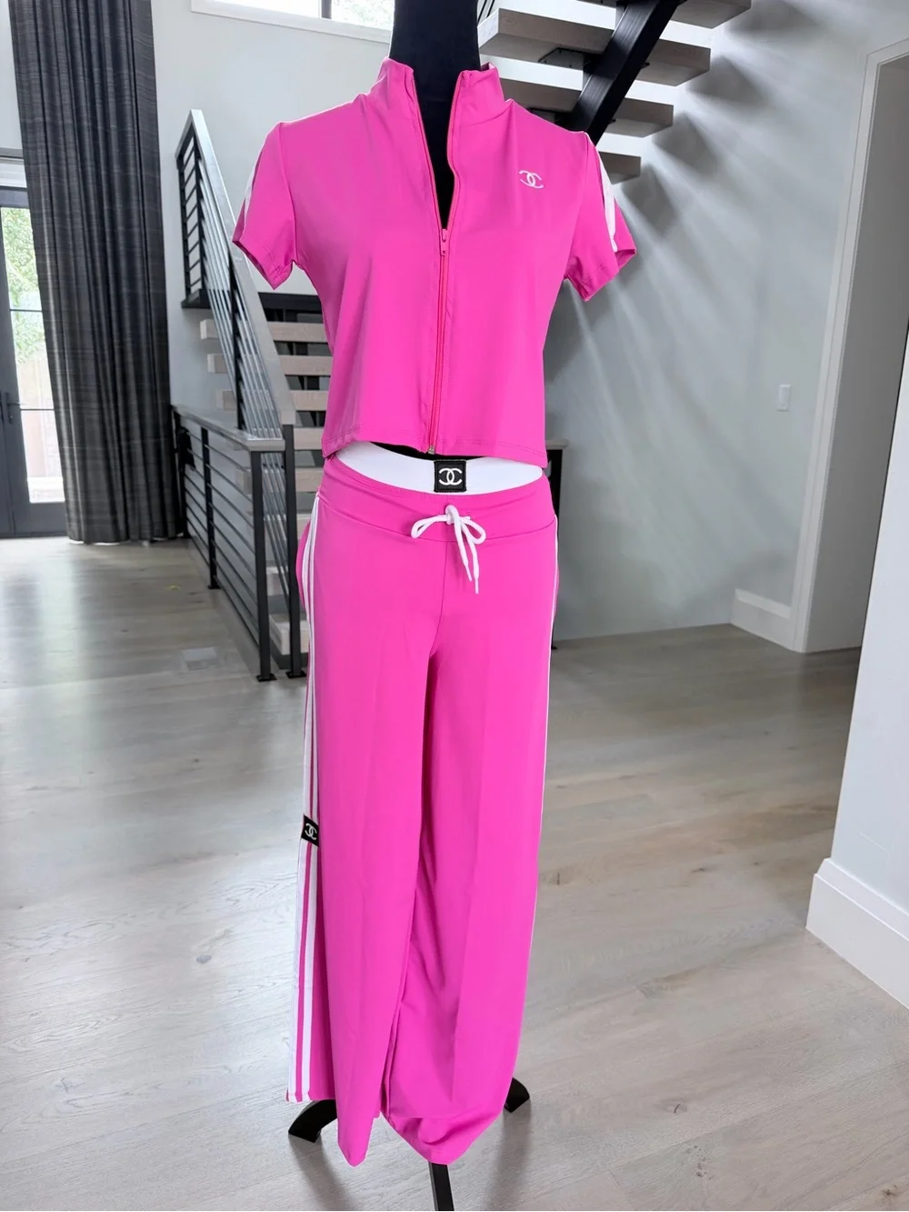 Two piece Matching Hot Pink Track Pants & Crop Top Set size S